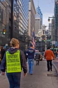 Supporters protesting along Broad Street in Center City.