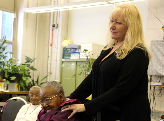 Pam Henshall sharing a moment with a client.